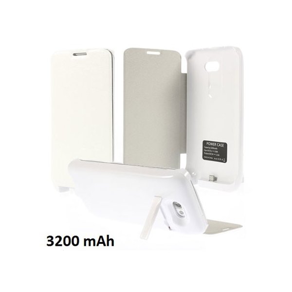 BATTERIA ESTERNA CON FLIP COVER E STAND per LG OPTIMUS G2, D802 3200 mAh COLORE BIANCO