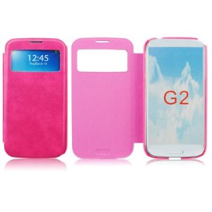 CUSTODIA FLIP ORIZZONTALE CON FINESTRA ID per LG OPTIMUS G2, D802, D802TA, D803 COLORE ROSA (NO RIMOZIONE COVER)