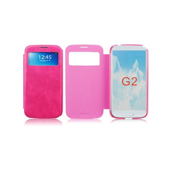 CUSTODIA FLIP ORIZZONTALE CON FINESTRA ID per LG OPTIMUS G2, D802, D802TA, D803 COLORE ROSA (NO RIMOZIONE COVER)