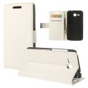 CUSTODIA FLIP ORIZZONTALE PELLE per HUAWEI ASCEND Y600 CON STAND E TASCHE PORTA CARTE COLORE BIANCO