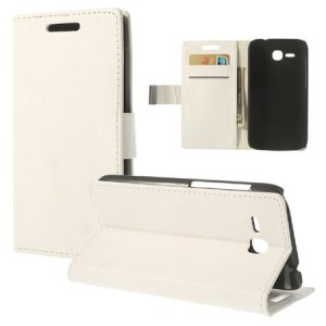 CUSTODIA FLIP ORIZZONTALE PELLE per HUAWEI ASCEND Y600 CON STAND E TASCHE PORTA CARTE COLORE BIANCO