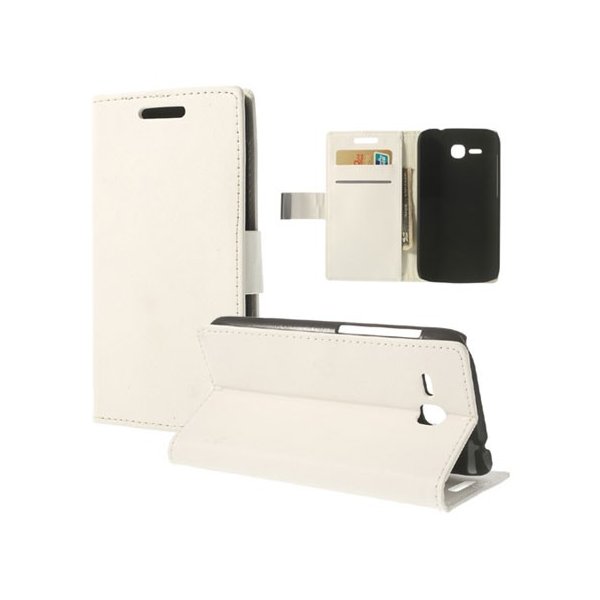 CUSTODIA FLIP ORIZZONTALE PELLE per HUAWEI ASCEND Y600 CON STAND E TASCHE PORTA CARTE COLORE BIANCO