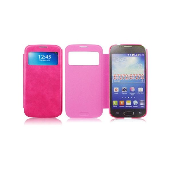 CUSTODIA FLIP ORIZZONTALE CON FINESTRA ID per SAMSUNG S7270 GALAXY ACE 3, S7272, S7275 COLORE ROSA (NO RIMOZIONE COVER)