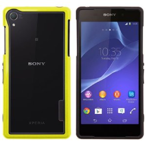 CUSTODIA BUMPER GEL TPU SILICONE SEMI-RIGIDO per SONY XPERIA Z2 COLORE NERO-GIALLO