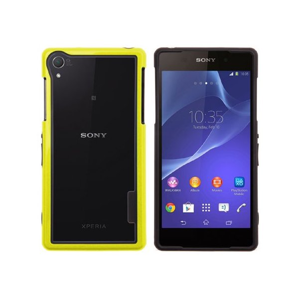 CUSTODIA BUMPER GEL TPU SILICONE SEMI-RIGIDO per SONY XPERIA Z2 COLORE NERO-GIALLO