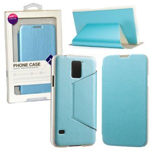 CUSTODIA FLIP ORIZZONTALE PELLE per SAMSUNG G900F GALAXY S5, S5 NEO CON STAND COLORE AZZURRO ALTA QUALITA' KALAIDENG SWIFT