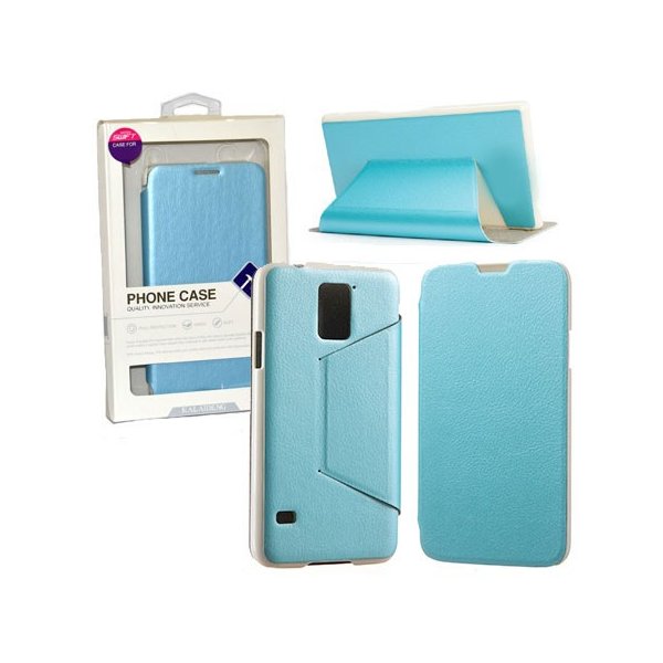 CUSTODIA FLIP ORIZZONTALE PELLE per SAMSUNG G900F GALAXY S5, S5 NEO CON STAND COLORE AZZURRO ALTA QUALITA' KALAIDENG SWIFT