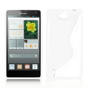 CUSTODIA GEL TPU SILICONE DOUBLE per HUAWEI ASCEND G740, ORANGE YUMO COLORE BIANCO-TRASPARENTE