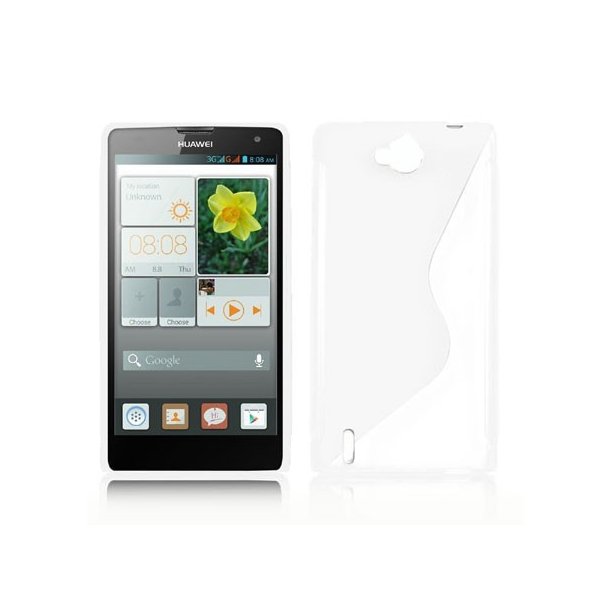 CUSTODIA GEL TPU SILICONE DOUBLE per HUAWEI ASCEND G740, ORANGE YUMO COLORE BIANCO-TRASPARENTE