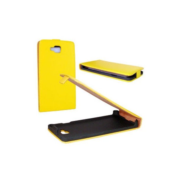 CUSTODIA FLIP VERTICALE SLIM PELLE per LG OPTIMUS L9 II, D605 COLORE GIALLO