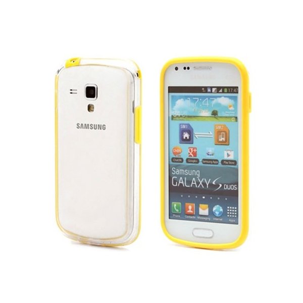 CUSTODIA BUMPER GEL TPU SILICONE SEMI-RIGIDO per SAMSUNG S7562 GALAXY S DUOS COLORE GIALLO-TRASPARENTE-GIALLO