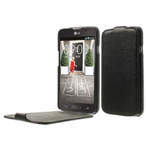 CUSTODIA FLIP VERTICALE ULTRA SLIM PELLE per LG L70 D320N, L70 DUAL SIM D325 COLORE NERO