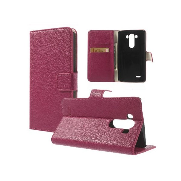 CUSTODIA FLIP ORIZZONTALE PELLE RUVIDA per LG G3 D850, D855, LS990 CON STAND E PORTA CARTE COLORE ROSA