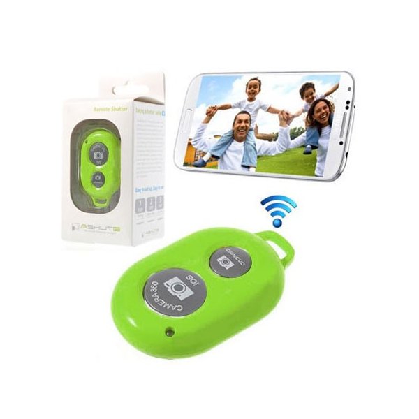 TELECOMANDO BLUETOOTH AUTOSCATTO FOTOCAMERA PER ANDROID E IOS FINO A 10MT COLORE VERDE SEGUE COMPATIBILITA'...