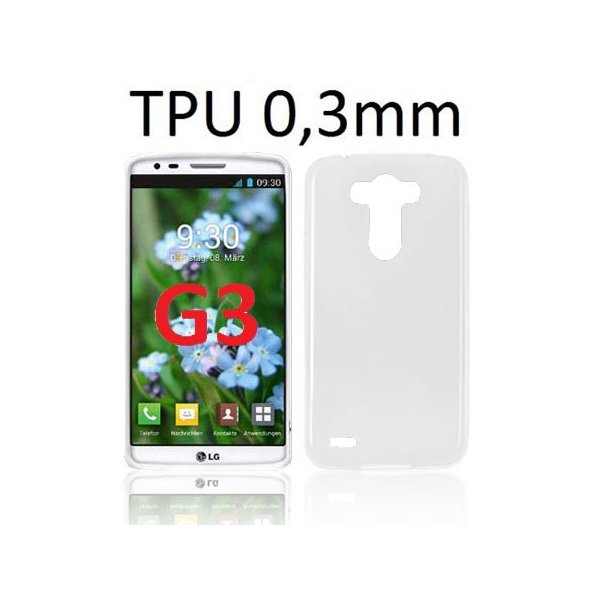 CUSTODIA GEL TPU SILICONE ULTRA SLIM 0,3mm per LG G3 D850, D855, LS990 COLORE BIANCO TRASPARENTE