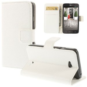 CUSTODIA FLIP ORIZZONTALE PELLE RUVIDA per LG L70 D320N, L70 DUAL SIM D325 CON STAND E PORTA CARTE COLORE BIANCO