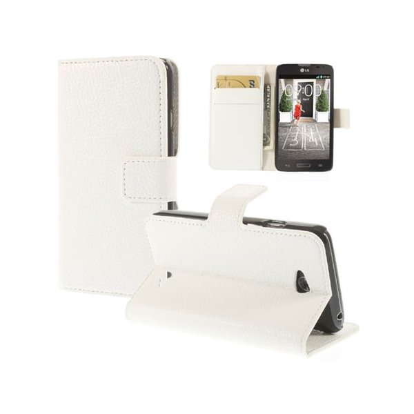 CUSTODIA FLIP ORIZZONTALE PELLE RUVIDA per LG L70 D320N, L70 DUAL SIM D325 CON STAND E PORTA CARTE COLORE BIANCO