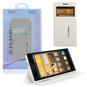 CUSTODIA FLIP ORIZZONTALE PELLE per HUAWEI ASCEND G6 CON STAND E FINESTRA ID BIANCO EFFETTO CROSS ICELAND II BLISTER (NO G6 4G)