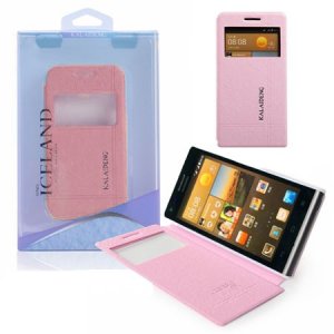 CUSTODIA FLIP ORIZZONTALE PELLE per HUAWEI ASCEND G6 CON STAND E FINESTRA ID ROSA EFFETTO CROSS ICELAND II BLISTER (NO G6 4G)