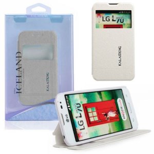 CUSTODIA FLIP ORIZZONTALE per LG L70 D320N, L70 DUAL SIM D325 CON STAND E FINESTRA ID BIANCO EFFETTO CROSS ICELAND II BLISTER