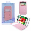 CUSTODIA FLIP ORIZZONTALE per LG L70 D320N, L70 DUAL SIM D325 CON STAND E FINESTRA ID ROSA EFFETTO CROSS ICELAND II BLISTER