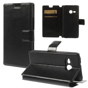 CUSTODIA FLIP ORIZZONTALE PELLE per HTC ONE 2 MINI, M8 MINI CON STAND E TASCHE PORTA CARTE COLORE NERO