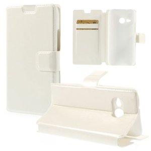 CUSTODIA FLIP ORIZZONTALE PELLE per HTC ONE 2 MINI, M8 MINI CON STAND E TASCHE PORTA CARTE COLORE BIANCO