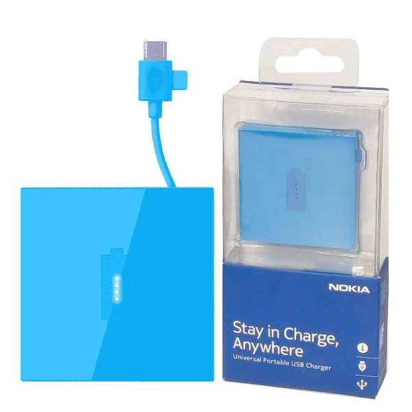 PROMO! POWER BANK 1.720 mAh ORIGINALE NOKIA CON MINI CAVO ESTRAIBILE MICRO USB E CAVO MICRO USB DA 20 CM COLORE CIANO