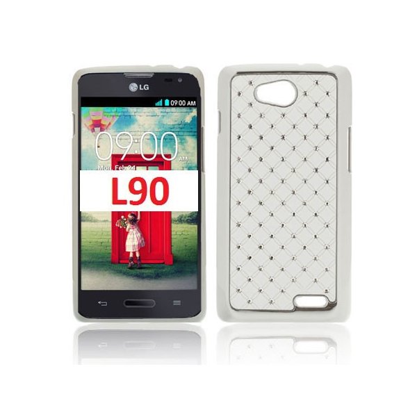 CUSTODIA BACK RIGIDA CON BRILLANTINI per LG L90 DUAL D410 COLORE BIANCO