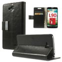 CUSTODIA FLIP ORIZZONTALE SIMILPELLE per LG L90 DUAL D410 CON STAND E TASCHE PORTA CARTE COLORE NERO