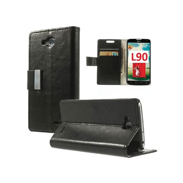 CUSTODIA FLIP ORIZZONTALE SIMILPELLE per LG L90 DUAL D410 CON STAND E TASCHE PORTA CARTE COLORE NERO