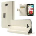 CUSTODIA FLIP ORIZZONTALE SIMILPELLE per LG L90 DUAL D410 CON STAND E TASCHE PORTA CARTE COLORE BIANCO