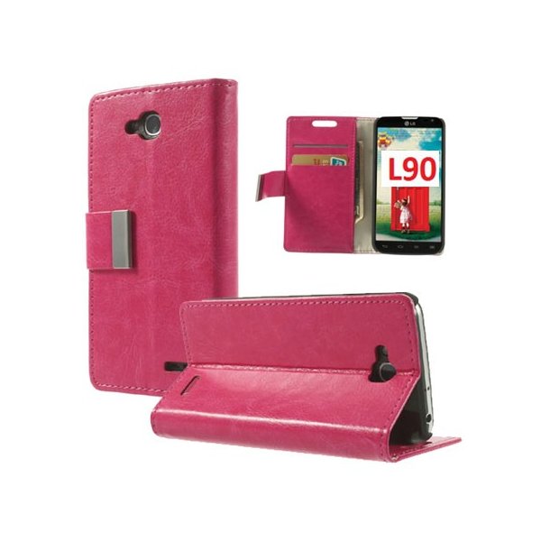 CUSTODIA FLIP ORIZZONTALE SIMILPELLE per LG L90 DUAL D410 CON STAND E TASCHE PORTA CARTE COLORE ROSA