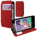 CUSTODIA FLIP ORIZZONTALE PELLE per NOKIA LUMIA 630 CON FINESTRA ID ED INTERNO IN TPU SILICONE COLORE ROSSO