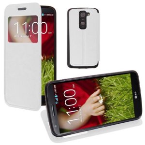 CUSTODIA FLIP ORIZZONTALE PELLE per LG G2 MINI CON FINESTRA ID ED INTERNO IN TPU SILICONE COLORE BIANCO