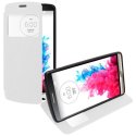 CUSTODIA FLIP ORIZZONTALE PELLE per LG G3 D850, D855, LS990 CON FINESTRA ID ED INTERNO IN TPU SILICONE COLORE BIANCO