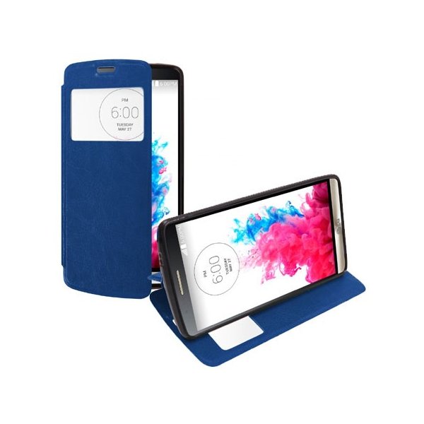 CUSTODIA FLIP ORIZZONTALE PELLE per LG G3 D850, D855, LS990 CON FINESTRA ID ED INTERNO IN TPU SILICONE COLORE BLU