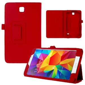 CUSTODIA BOOK PELLE per SAMSUNG GALAXY TAB 4 7.0, SM-T230, 7" POLLICI CON STAND E PORTA PENNA COLORE ROSSO