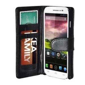 CUSTODIA FLIP ORIZZONTALE PELLE per WIKO IGGY CON TASCHE PORTA CARTE COLORE NERO