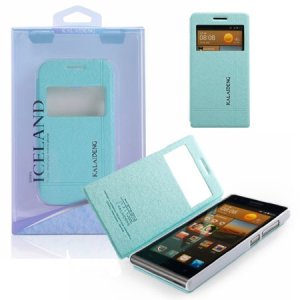 CUSTODIA FLIP ORIZZONTALE PELLE per HUAWEI ASCEND G6 CON STAND E FINESTRA ID AZZURRO EFFETTO CROSS ICELAND II BLISTER (NO G6 4G)