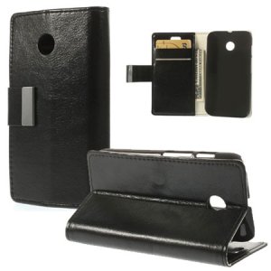 CUSTODIA FLIP ORIZZONTALE PELLE per MOTOROLA MOTO E CON STAND E TASCHE PORTA CARTE COLORE NERO