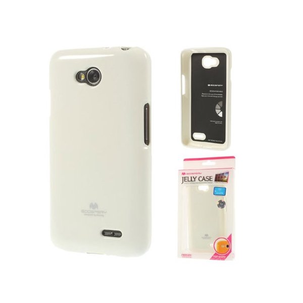 CUSTODIA GEL TPU SILICONE per LG L70 D320N, L70 DUAL SIM D325 COLORE BIANCO LUCIDO CON GLITTER ALTA QUALITA' MERCURY BLISTER