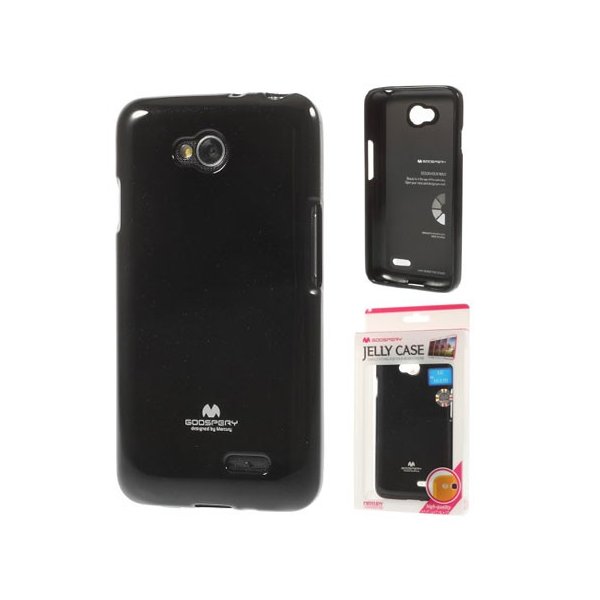 CUSTODIA GEL TPU SILICONE per LG L70 D320N, L70 DUAL SIM D325 COLORE NERO LUCIDO CON GLITTER ALTA QUALITA' MERCURY BLISTER