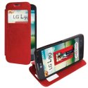 CUSTODIA FLIP ORIZZONTALE SIMILPELLE per  LG L90 DUAL D410 CON FINESTRA ID ED INTERNO IN TPU SILICONE COLORE ROSSO