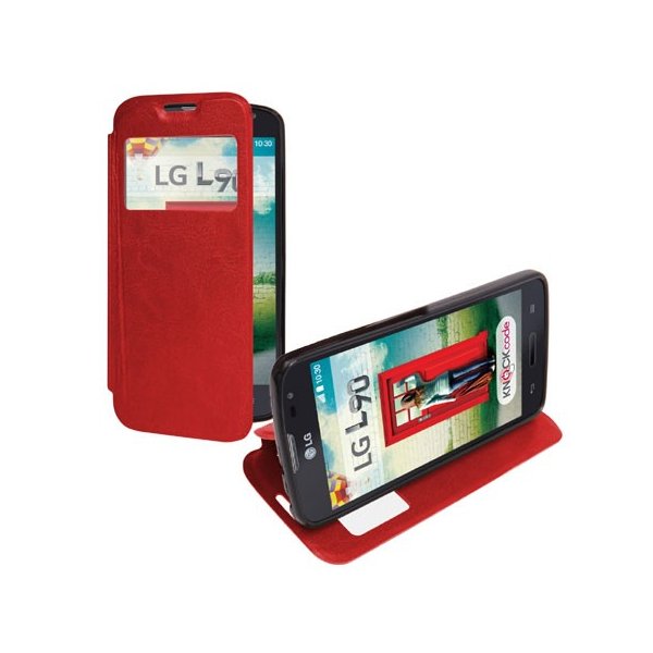 CUSTODIA FLIP ORIZZONTALE SIMILPELLE per  LG L90 DUAL D410 CON FINESTRA ID ED INTERNO IN TPU SILICONE COLORE ROSSO