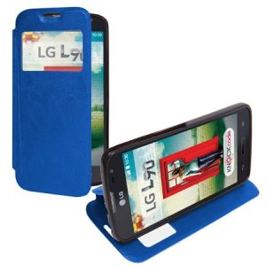 CUSTODIA FLIP ORIZZONTALE SIMILPELLE per  LG L90 DUAL D410 CON FINESTRA ID ED INTERNO IN TPU SILICONE COLORE BLU