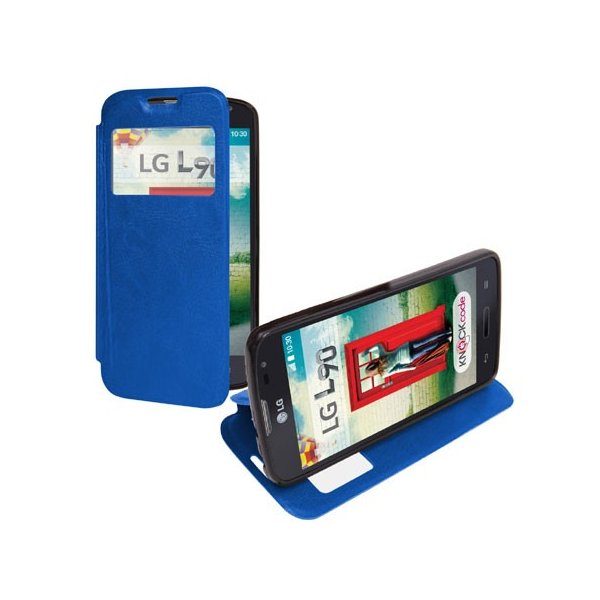 CUSTODIA FLIP ORIZZONTALE SIMILPELLE per  LG L90 DUAL D410 CON FINESTRA ID ED INTERNO IN TPU SILICONE COLORE BLU