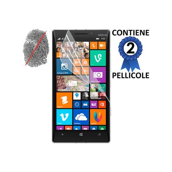 PELLICOLA PROTEGGI DISPLAY ANTI IMPRONTA per NOKIA LUMIA ICON 929, LUMIA 930 CONFEZIONE 2 PEZZI