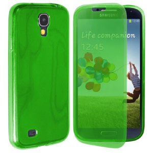 CUSTODIA GEL TPU SILICONE FLIP BOOK per SAMSUNG I9500 GALAXY S4, I9505, I9502 COLORE VERDE TRASPARENTE