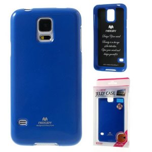 CUSTODIA GEL TPU SILICONE per SAMSUNG G900F GALAXY S5, S5 NEO G903F COLORE BLU LUCIDO CON GLITTER ALTA QUALITA' MERCURY BLISTER